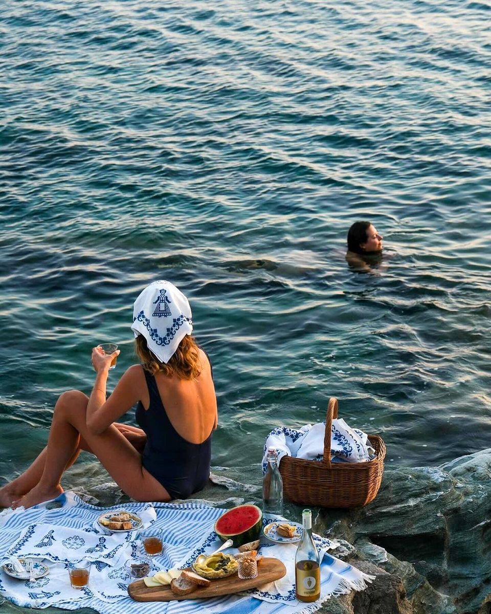 Beach picnic at sunset